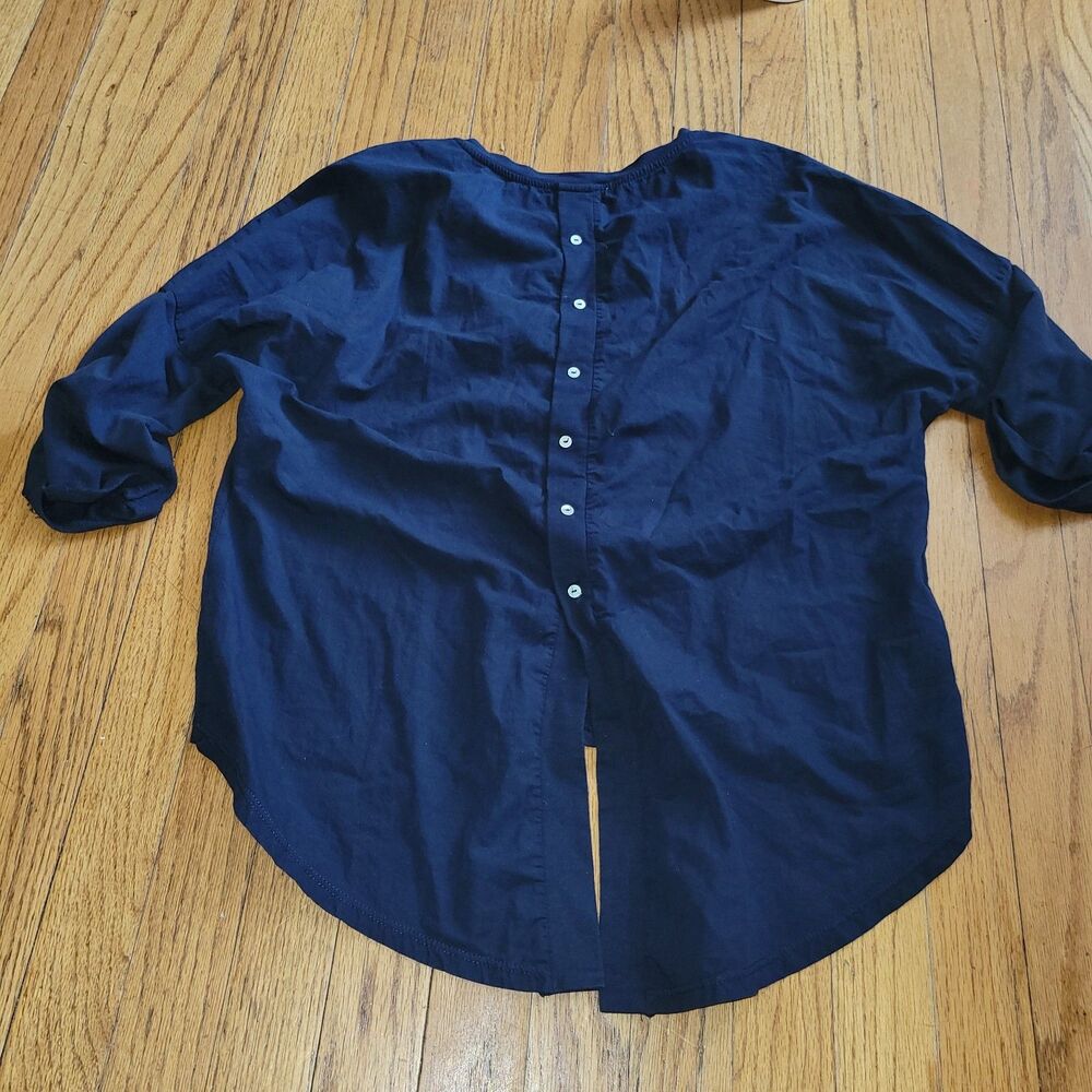 Medium navy blue Zara Trafaluc Collection Medium Split Back Cotton Linen Button